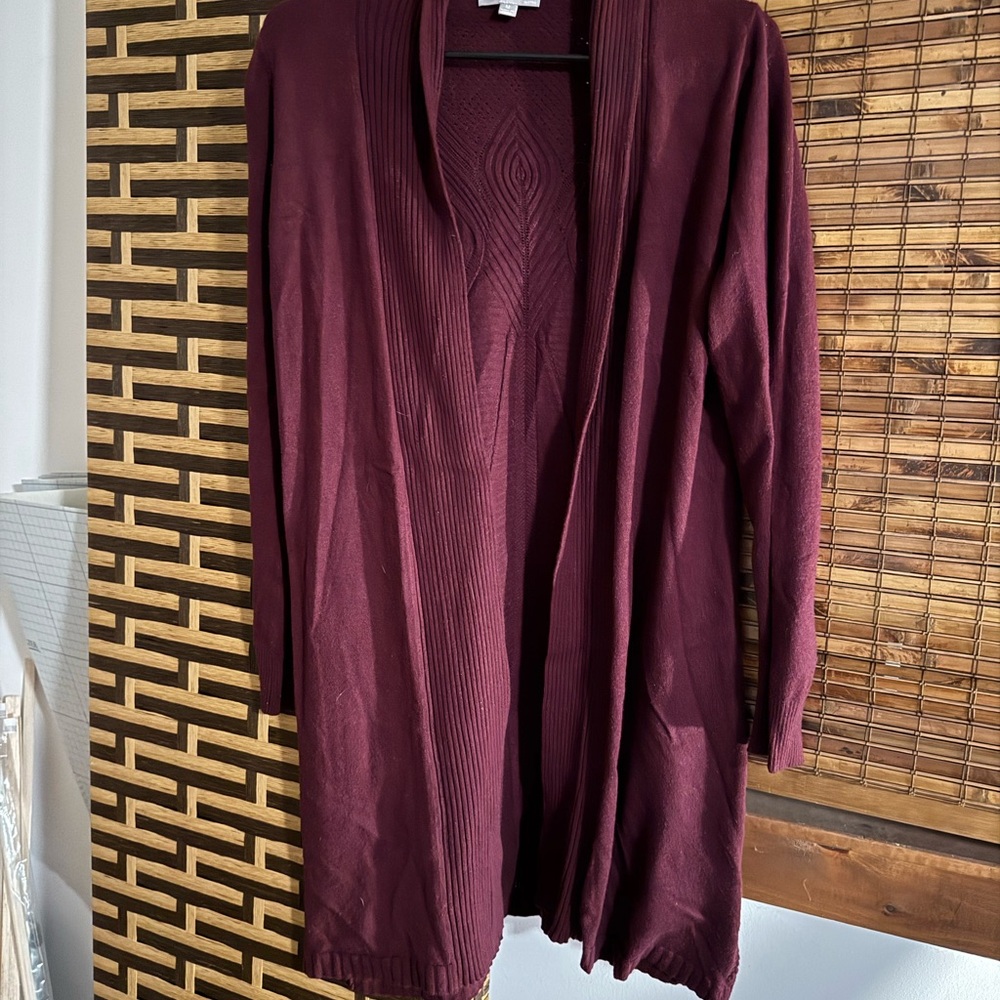 Women's Burgundy Open Front Cardigan